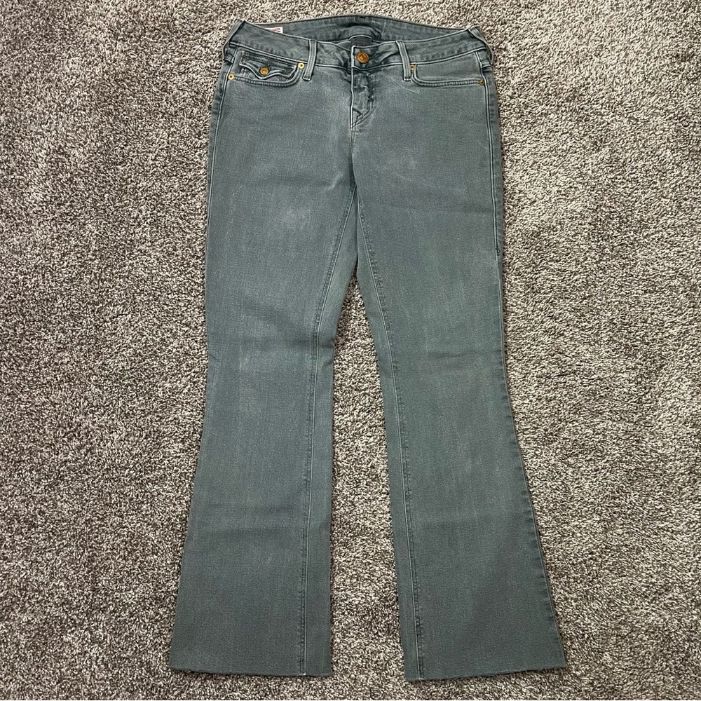 True Religion Becky Bootcut Flare Jeans Greenish Wash Size 30 Made in USA - Picture 1 of 14